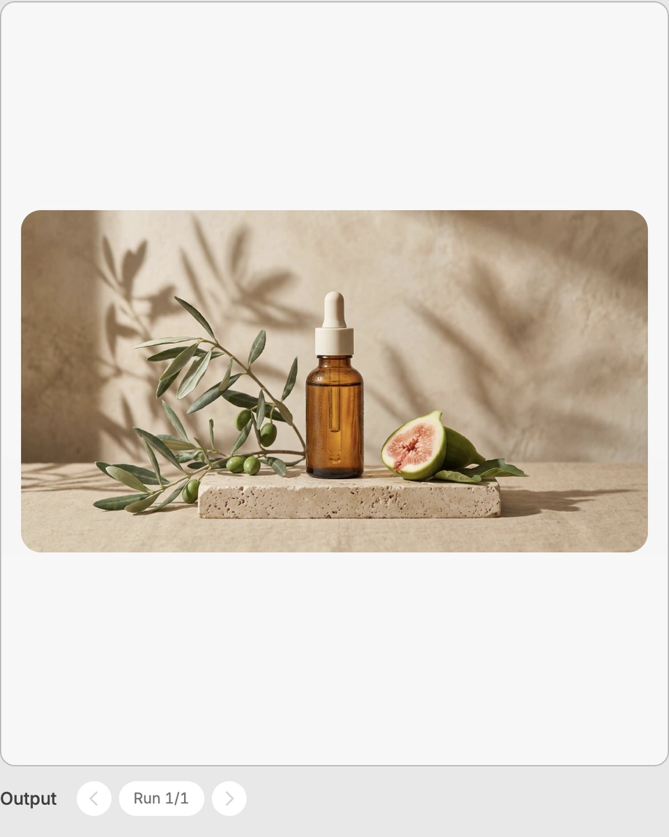 Botanical Campaign’s saved product photograph in Fuser’s recipe output viewer